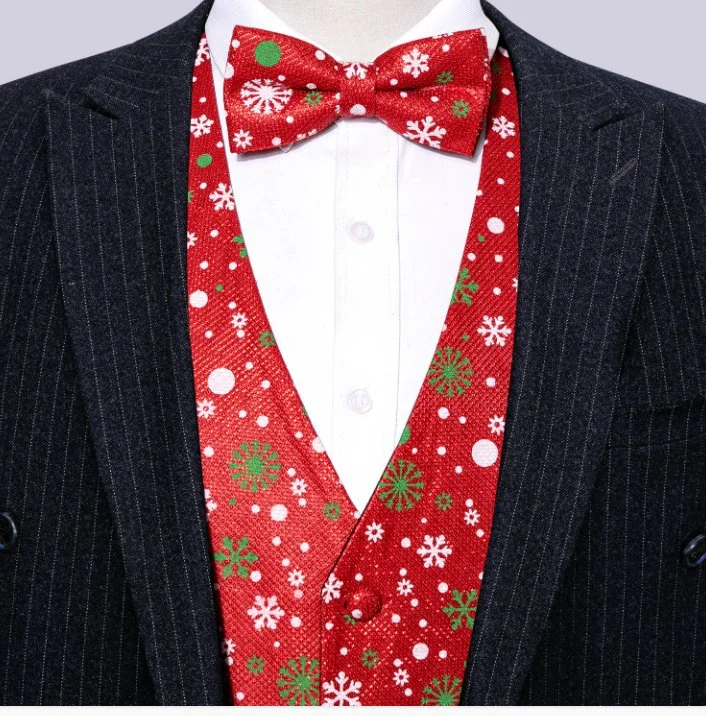 RED CHRISTMAS SILK WAISTCOAT VEST BOWTIE VEST SUIT SET-2054