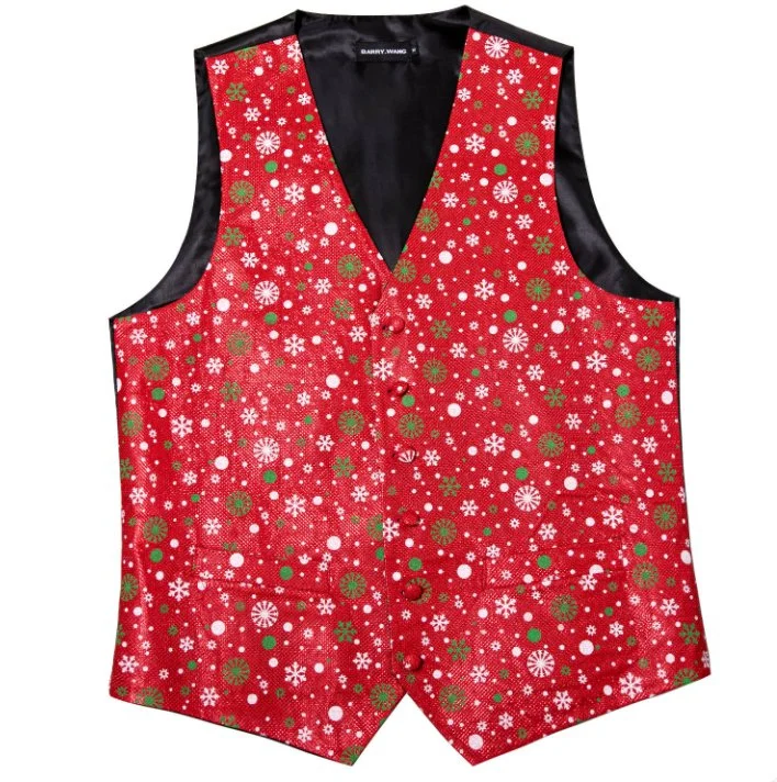 RED CHRISTMAS SILK WAISTCOAT VEST BOWTIE VEST SUIT SET-2054