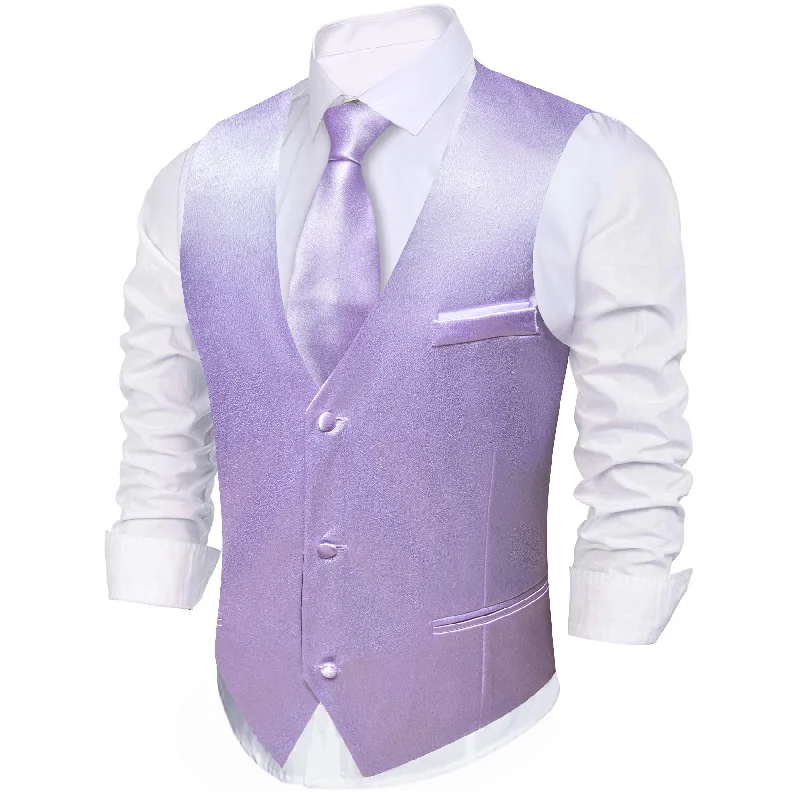 Luxury Light Purple Solid Silk Necktie Bowtie Hanky Cufflinks Waistcoat Vest Set- MJ-2671