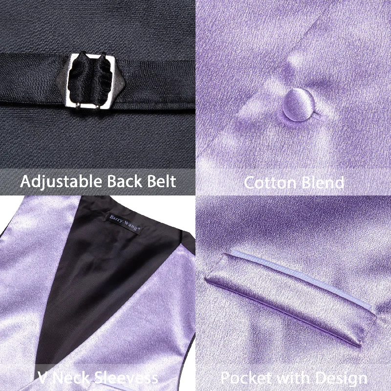 Luxury Light Purple Solid Silk Necktie Bowtie Hanky Cufflinks Waistcoat Vest Set- MJ-2671