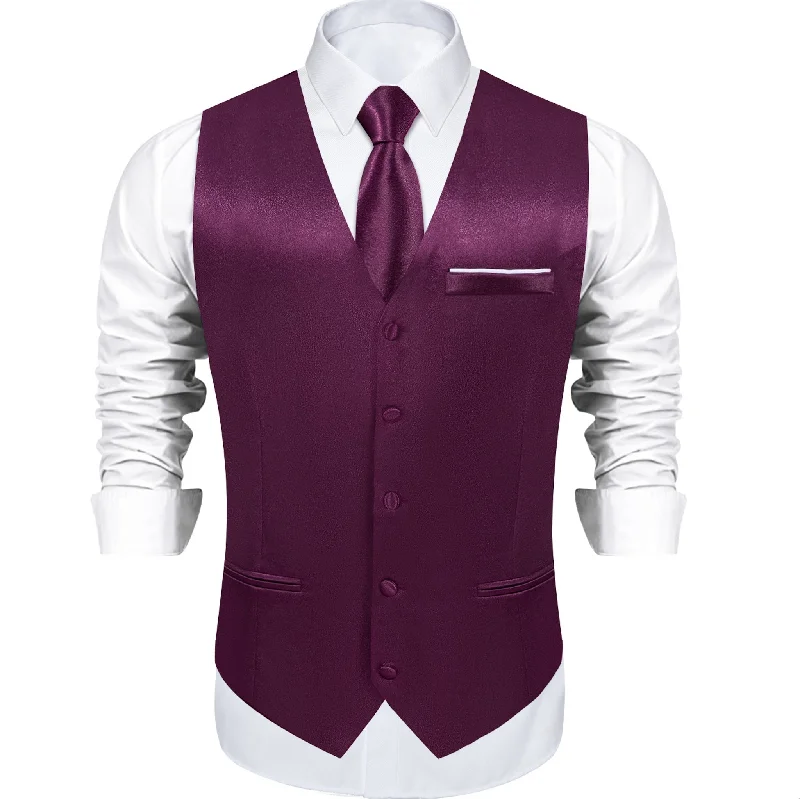 Luxury Purple Solid Satin Waistcoat Vest Set-MJ-0648