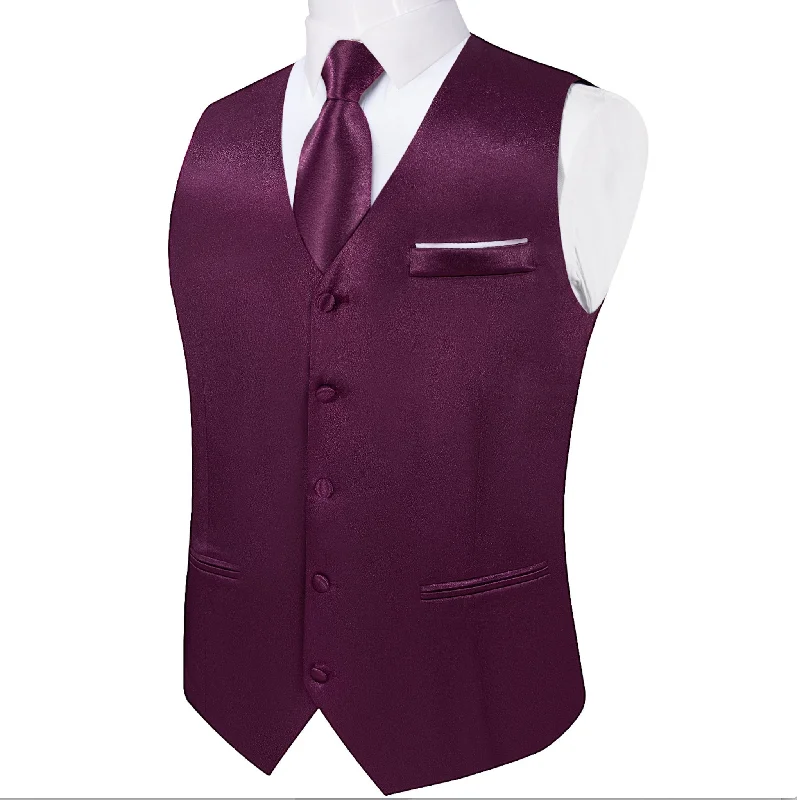 Luxury Purple Solid Satin Waistcoat Vest Set-MJ-0648