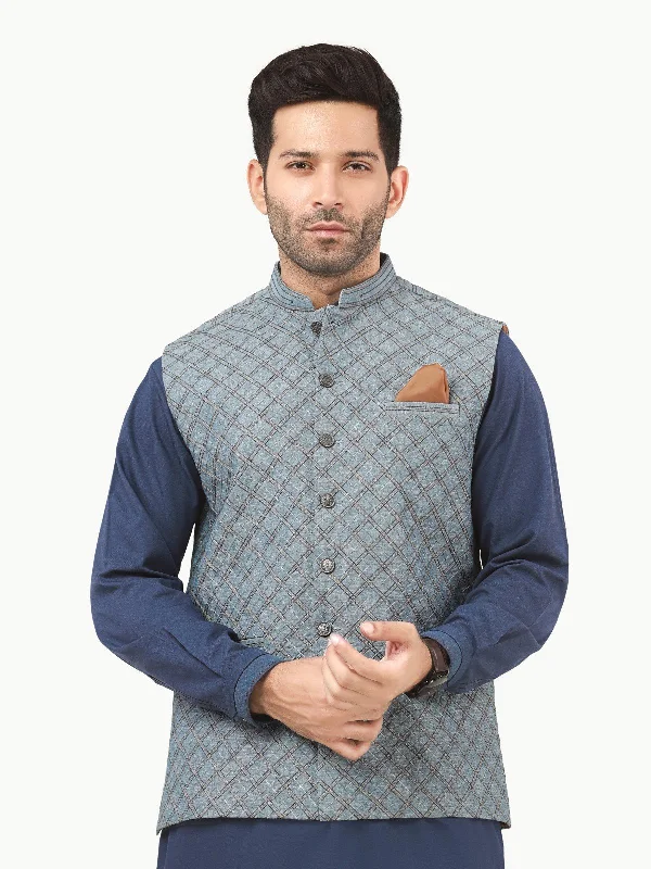 Men's Dirty Blue Waist Coat Ceremonial - EMTWCC22-132