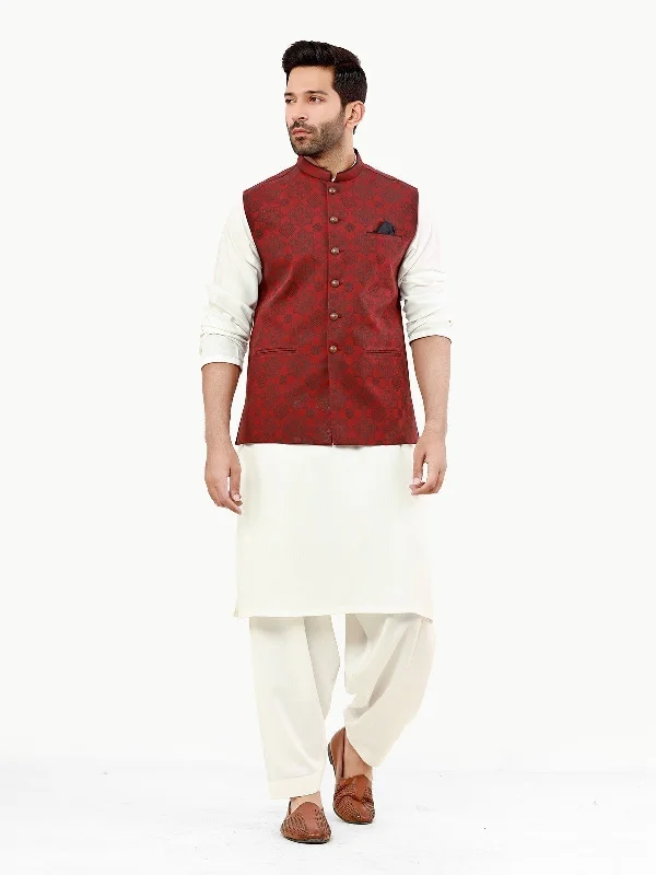 Men's Maroon Waist Coat - EMTWC22-35806