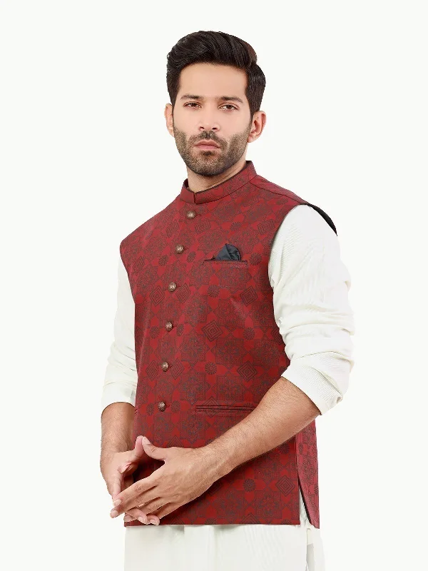 Men's Maroon Waist Coat - EMTWC22-35806