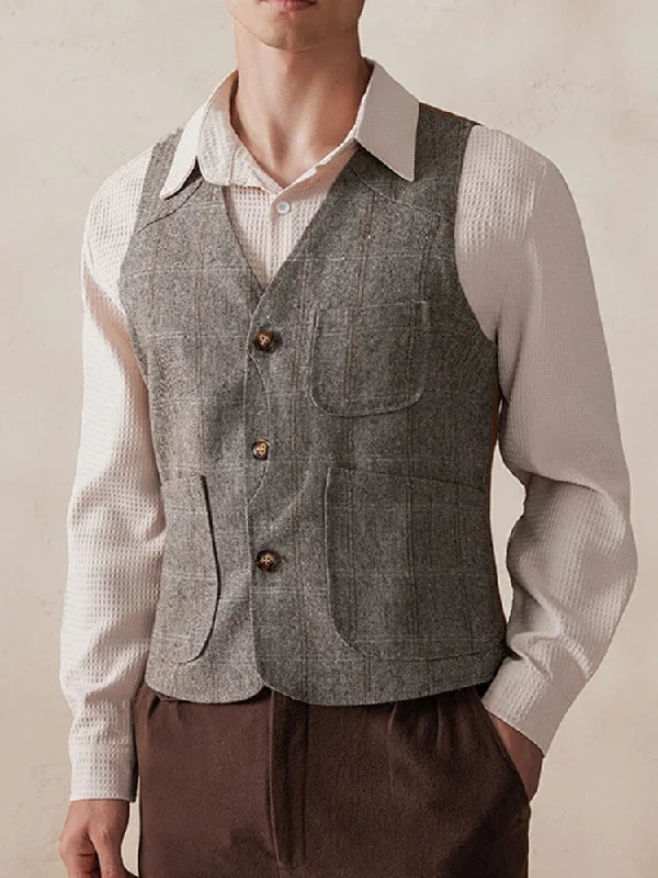 Plaid Splicing Tweed Vest