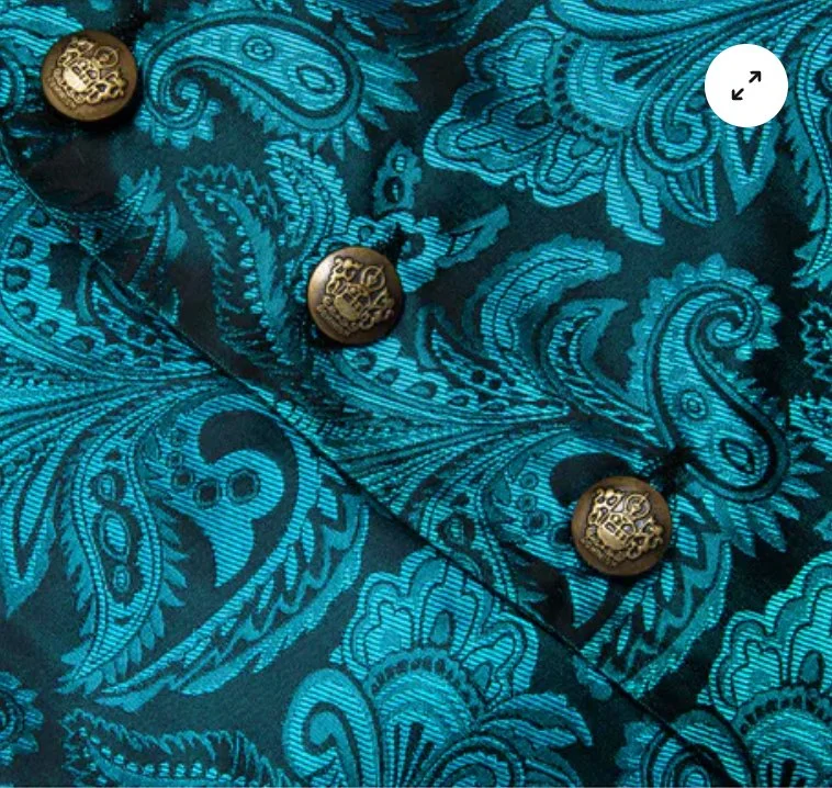 TEAL FLORAL JACQUARD V NECK WAISTCOAT VEST NECKTIE HANDKERCHIEF CUFFLINKS SET-MJ-2235