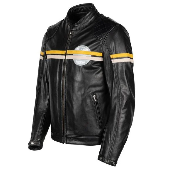 BLOUSON CUIR HELSTONS CHEVY BUFFALO NOIR JAUNE BEIGE