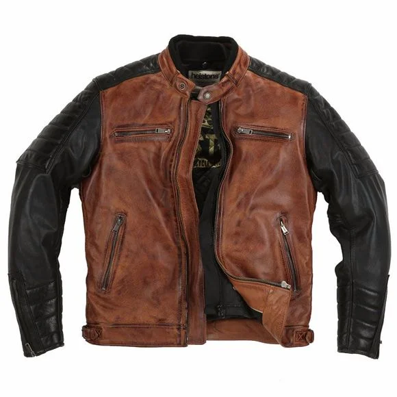 BLOUSON CUIR HELSTONS CRUISER RAG CAMEL NOIR