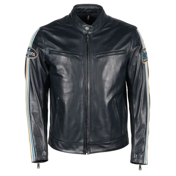 BLOUSON CUIR HELSTONS RACE BLEU