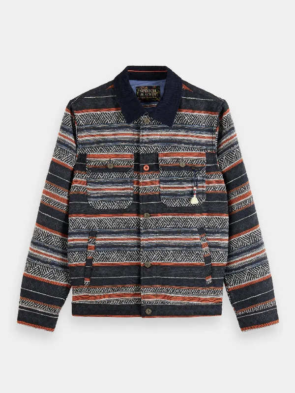 Cotton blend jacquard trucker jacket