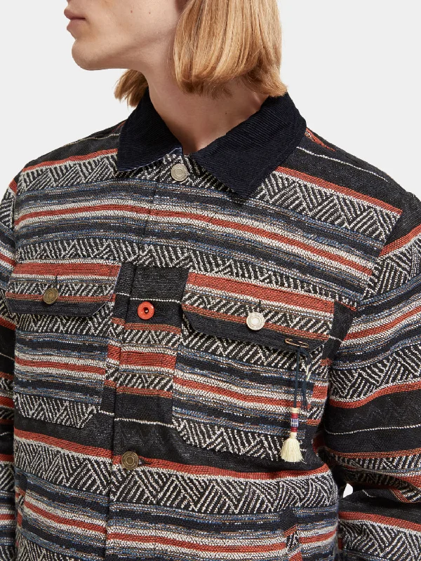 Cotton blend jacquard trucker jacket