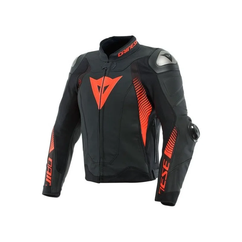 CUIR DAINESE SUPER SPEED 4 NOIR MATT ROUGE FLUO