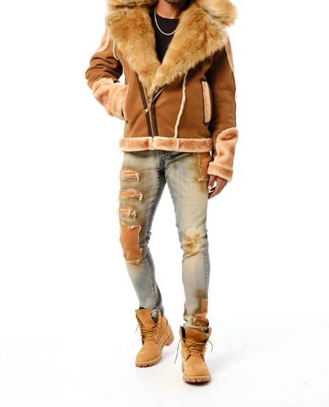 Men's El Jefe Shearling Moto Jacket In Cognac