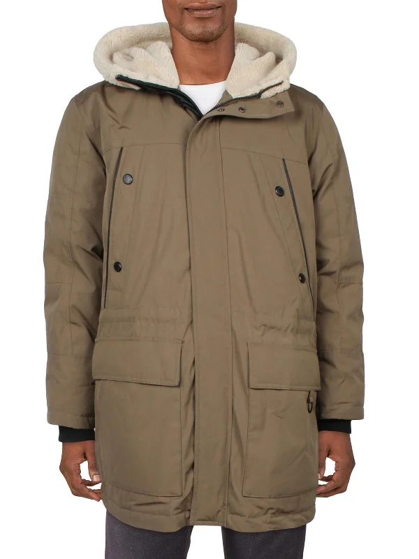 Mens Faux Fur Lined Cold Weather Parka Coat