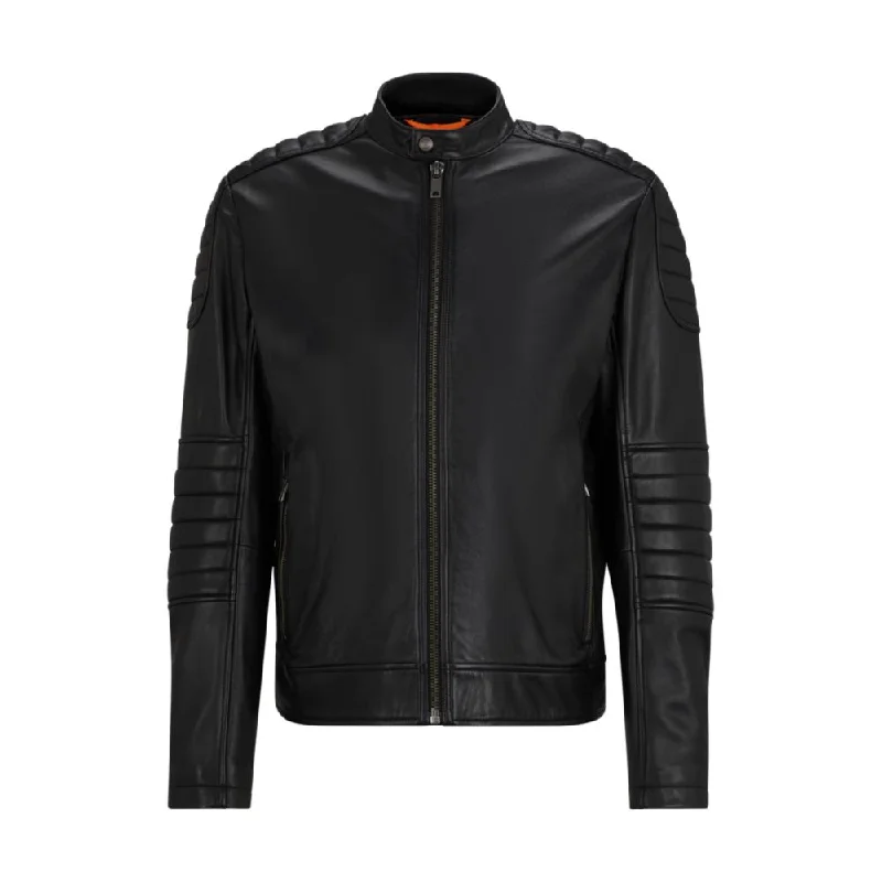 Regular-fit jacket in lamb leather with quilting detail