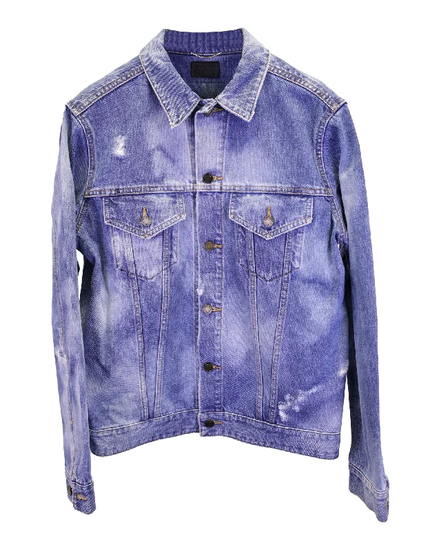 Saint Laurent Distressed Sweet Dreams Bleached Jacket in Blue Denim