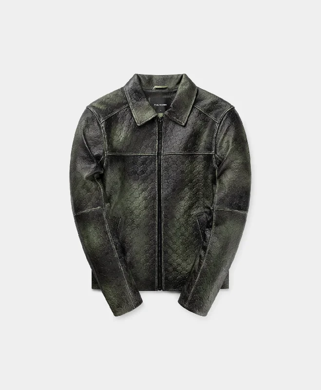 Cardamon Green Silence Monogram Leather Jacket