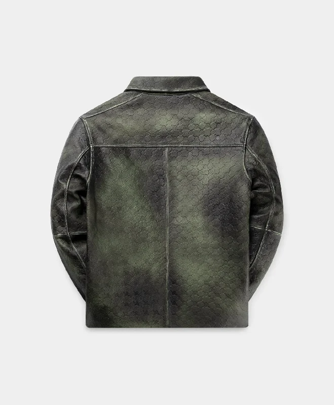 Cardamon Green Silence Monogram Leather Jacket