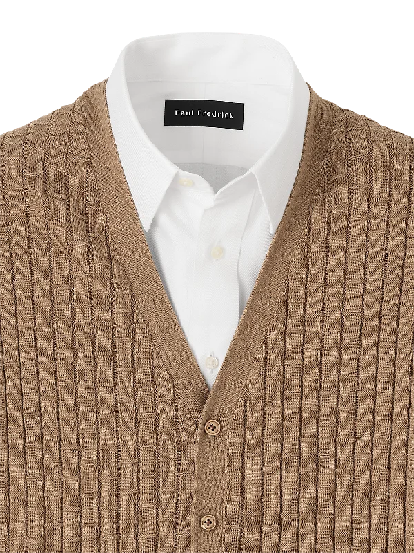 Cotton Button Front Cardigan Vest - Camel