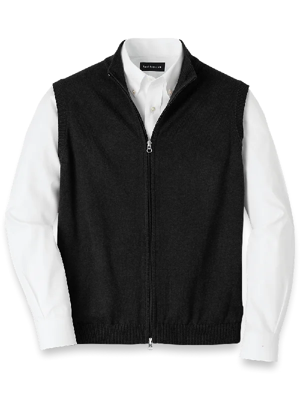 Cotton Full Zip Mock Neck Vest - Black