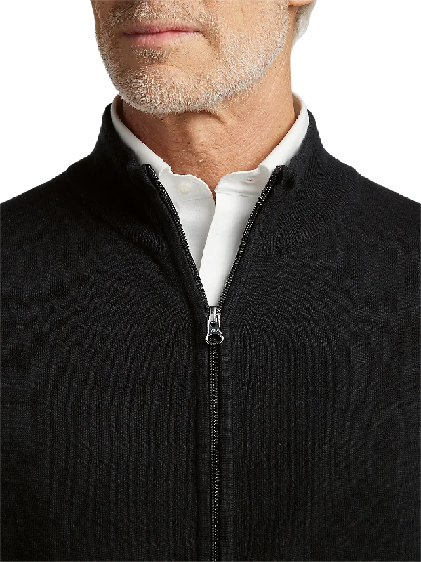 Cotton Full Zip Mock Neck Vest - Black