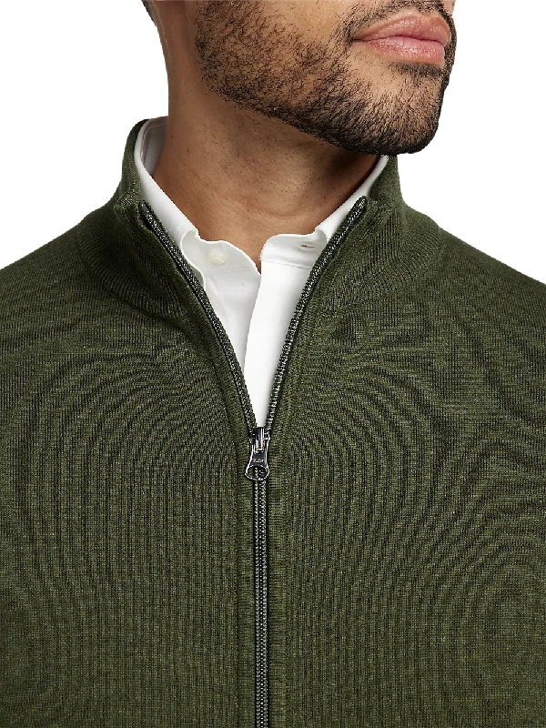 Cotton Full Zip Mock Neck Vest - Olive