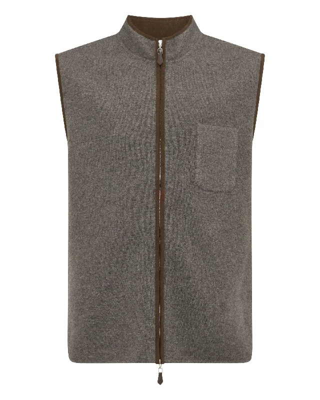 Men's Shaftsbury Suede Trim Cashmere Gilet Wood Smoke Brown