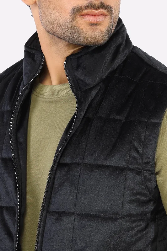 Black Quilted Puffer Vest for Mens