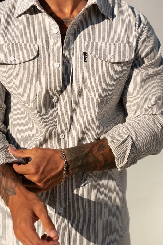 Capo LINEN LINED OVERSHIRT - Grey/White