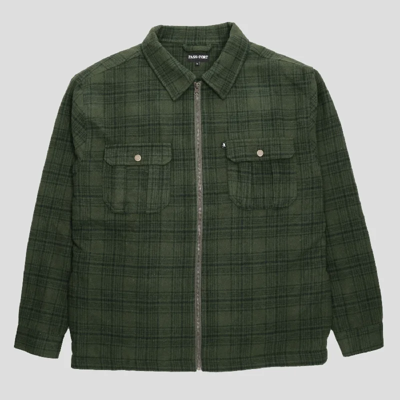 PASS~PORT ""WORKERS"" ZIP UP FLANNEL FOREST GREEN