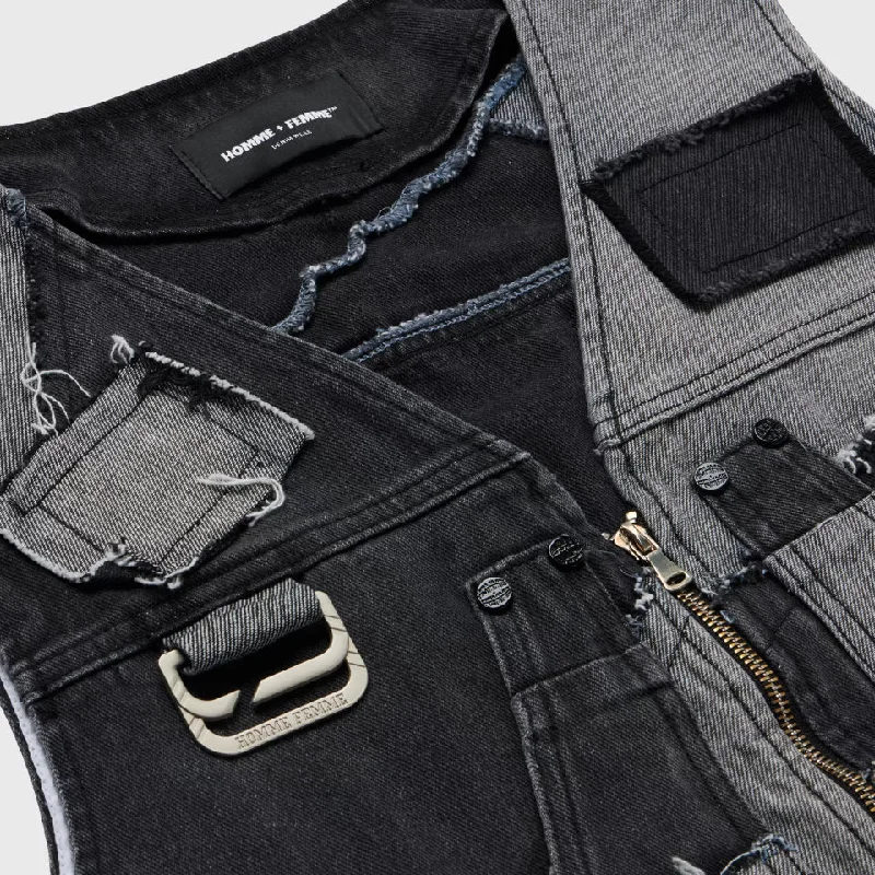 Patchwork Denim Vest Black