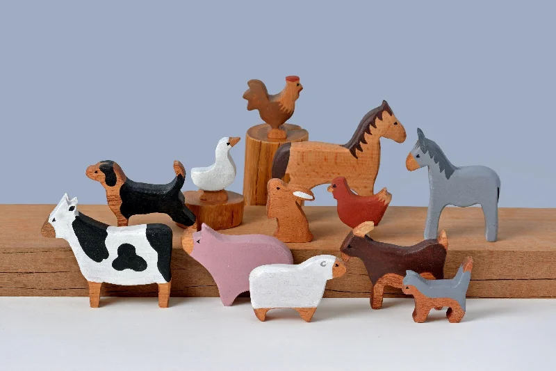 Wooden binoculars for pretend exploration​ Birch Farm Animals Set Of 12 | Farm Animals Toy Set for Toddlers