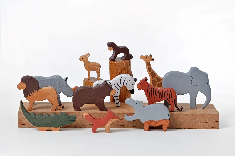 Wooden walker toys for learning to walk​ Birch Wild Animals Set Of 12  | Non-Toxic Wooden Educational Toys