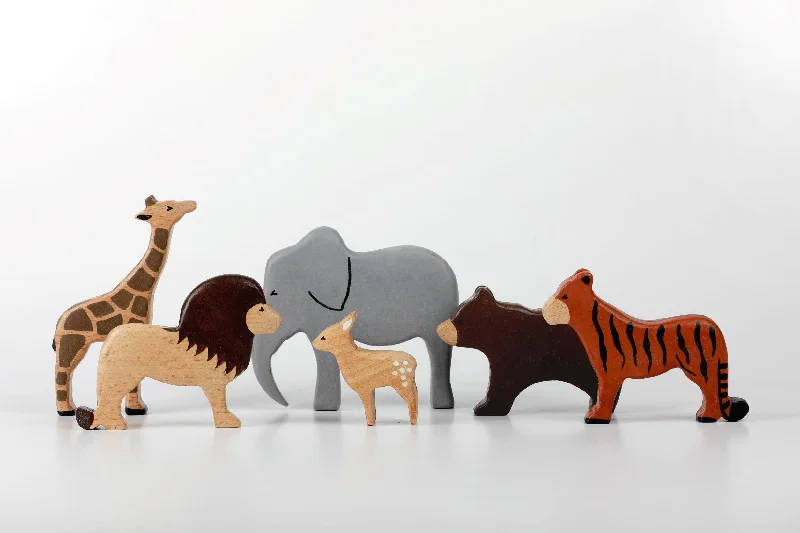 Wooden play post offices for postal role - play​ Birch Wild Animals Set Of 6 -  Combo 1