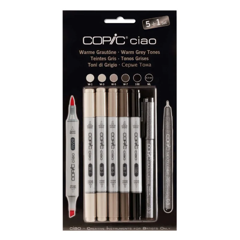 Art supplies for mixed - media collages COPIC Ciao Marker 5+1 Grey Tones Set (WARM) Art supplies for mixed - media collages COPIC Ciao Marker 5+1 Grey Tones Set (WARM)