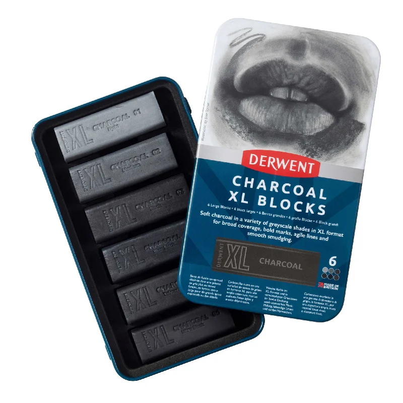 Handicraft supplies for making fabric - covered notebooks Derwent Charcoal XL Blocks Tin of 6 Handicraft supplies for making fabric - covered notebooks Derwent Charcoal XL Blocks Tin of 6