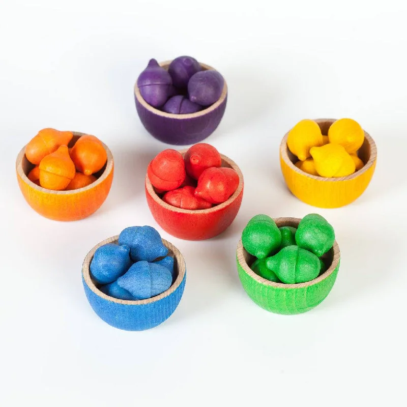Wooden play spaceships for space exploration play​ Wooden Bowls and Acorns Sorting Game