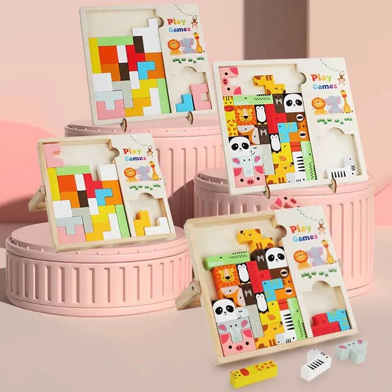Wooden rattles for baby play​ Interactive Animals Wooden Puzzle