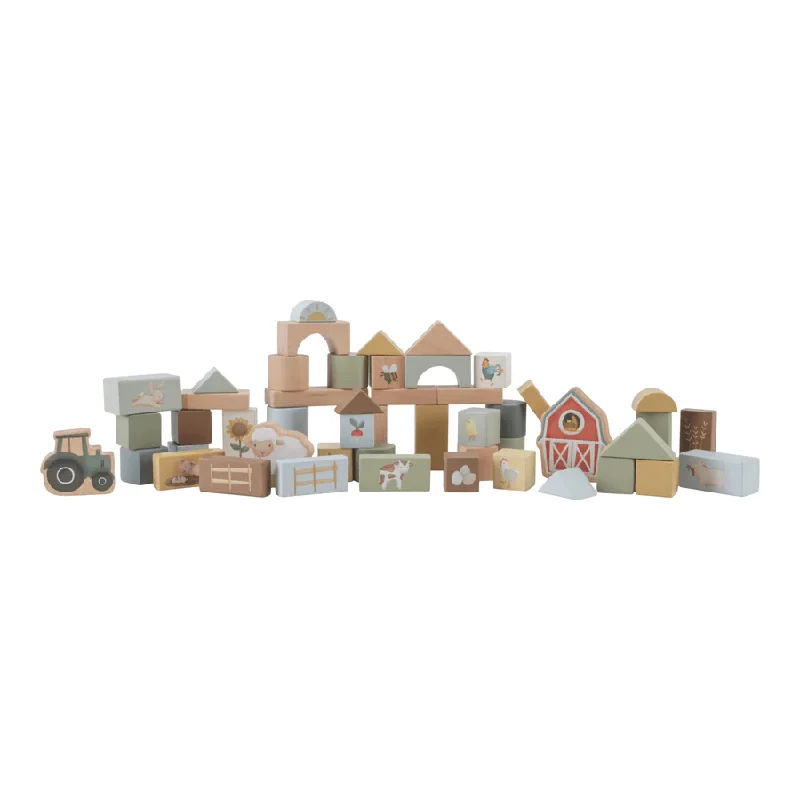 Wooden pull - along toys for active toddlers​ Little Dutch Little Farm Building Blocks