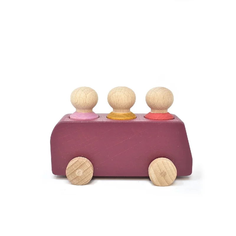 Wooden push - along toys for mobility support​ Lubulona Bus Plum