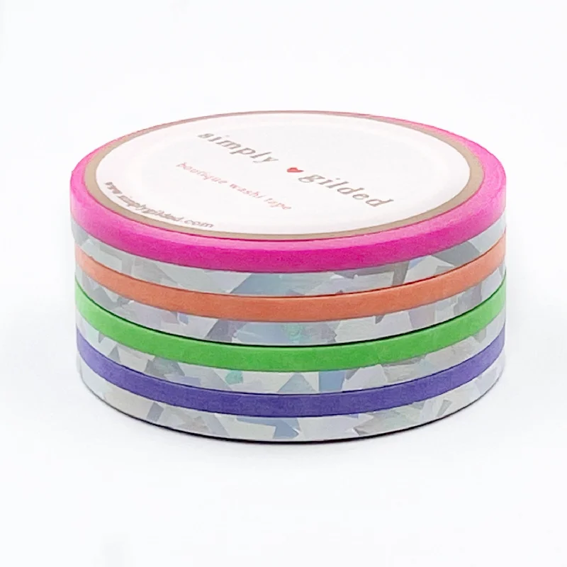 Stencils for painting and handicrafts in various designs Neon Candy Color Block washi set of 4 (5mm + silver sparkler holographic foil) - Restock Stencils for painting and handicrafts in various designs Neon Candy Color Block washi set of 4 (5mm + silver sparkler holographic foil) - Restock