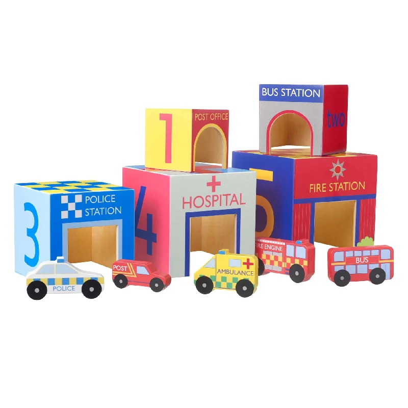 Wooden battery - operated toys for added functionality Orange Tree Toys Emergency Services Wooden Stacking Cubes Wooden battery - operated toys for added functionality Orange Tree Toys Emergency Services Wooden Stacking Cubes