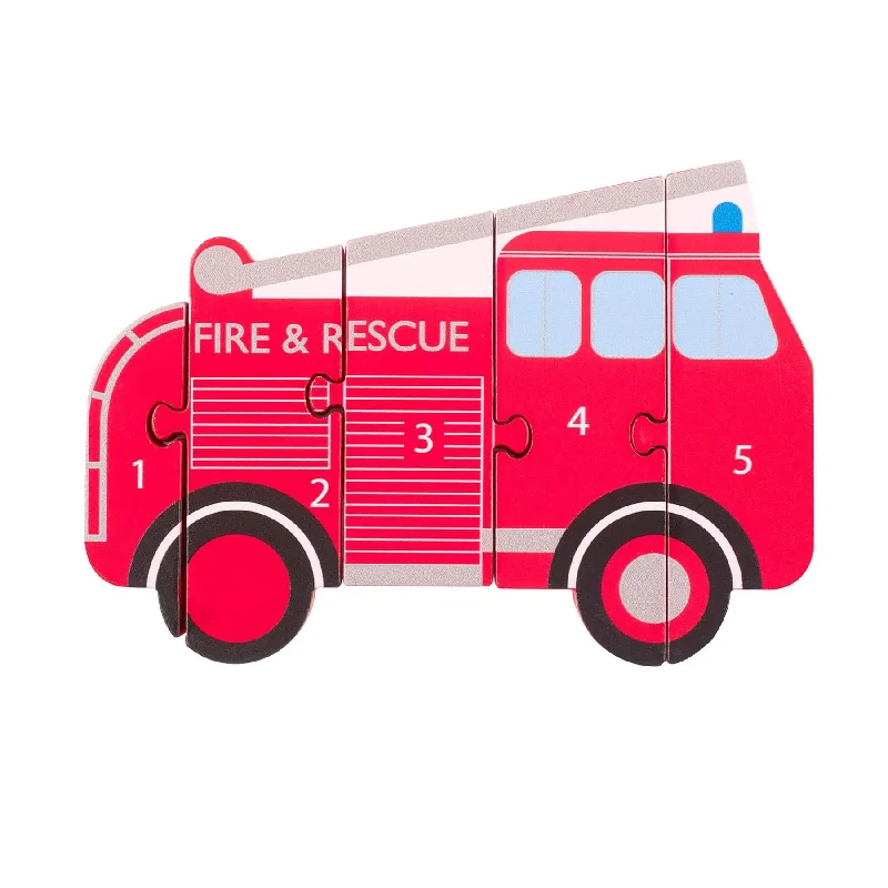 Wooden play construction sites for building play​ Orange Tree Toys Fire Engine Number Puzzle