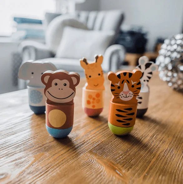 Wooden crib toys for baby entertainment​ Orange Tree Toys Wooden Jungle Animal Skittles