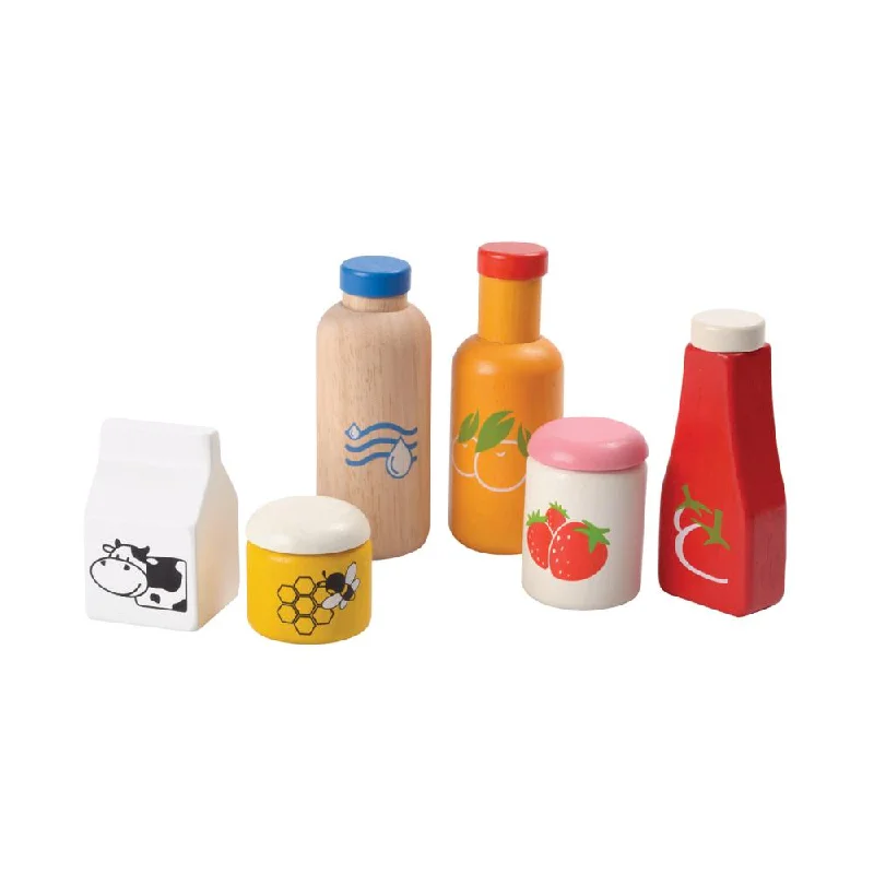 Wooden sand toys for beach or sandbox play​ Plan Toys food and beverage set
