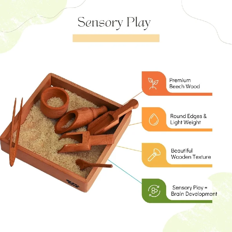Wooden play stores for shopping pretend​ Sensory Wooden Toy Set (6 Pcs)