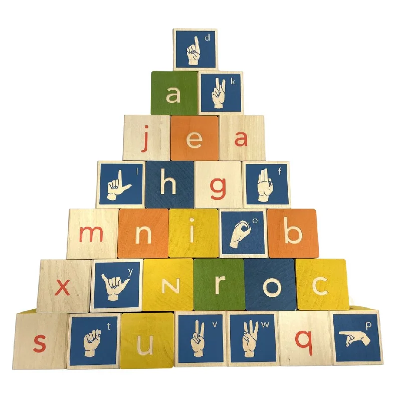 Wooden battery - operated toys for added functionality​ Wooden Sign Language Blocks