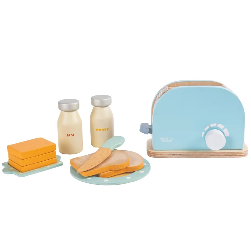 Wooden play snowmobiles for winter - themed play Wooden Bread Pop-up Toaster Blue Color