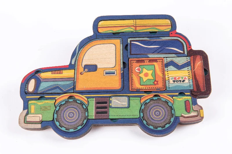 Wooden sand toys for beach or sandbox play​ Wooden Car Puzzle